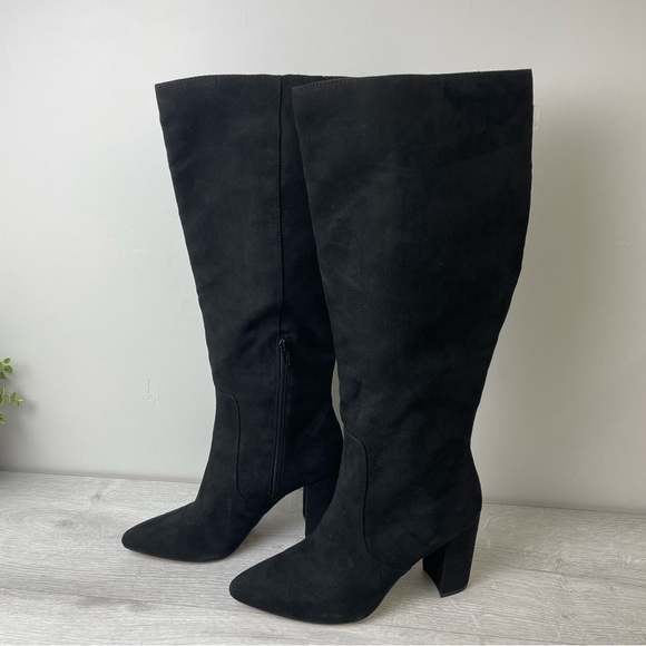 𝅺14th & Union Black Faux Suede Heeled Boots Size 8 - Picture 1 of 11